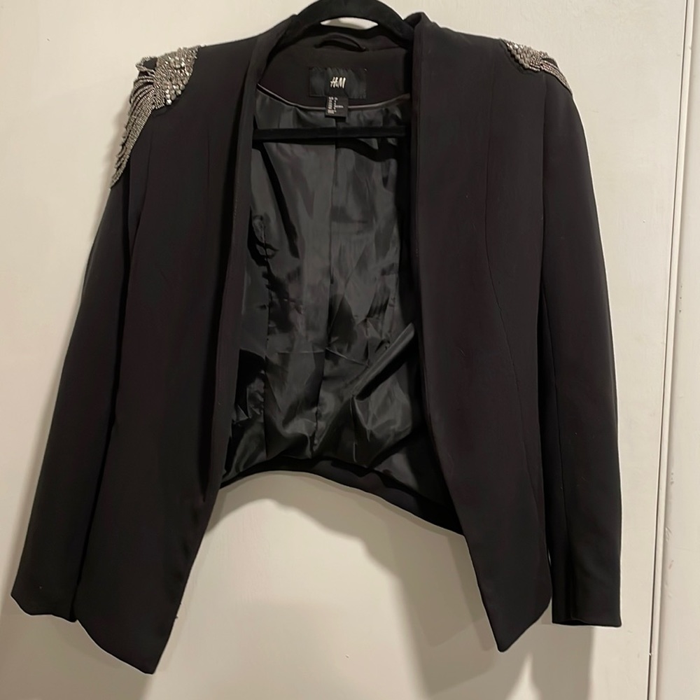 H&M cropped blazer with metal bead detailed shoulders